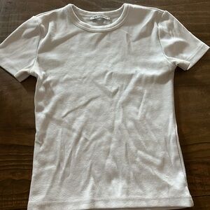 Zara Women’s White Ribbed Short Sleeve Tee